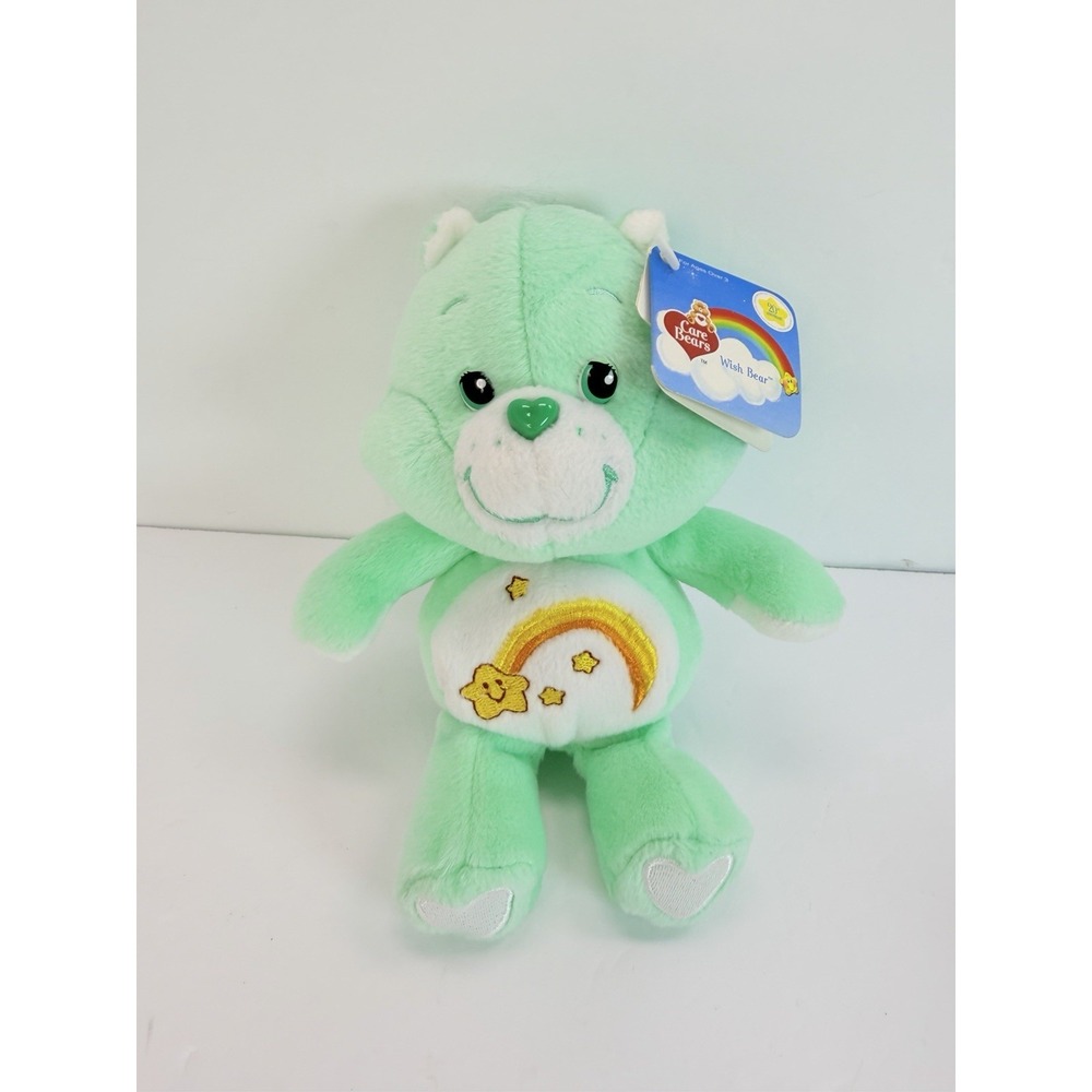 Care Bears Wish Bear 8" Plush Toy Mint Green Shooting Star 2002 Vintage Tag #2